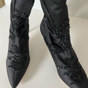 Zara Black Beaded Heeled Boots